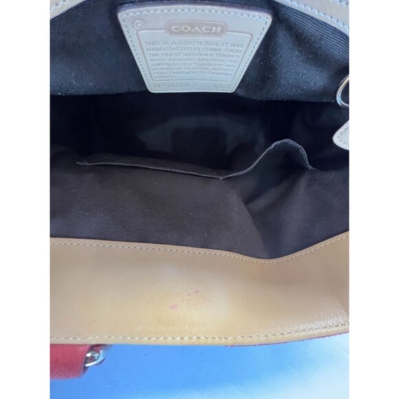 Coach LTD Signature C Belted Canvas Purse Satchel Carryall Tote Bag Red Tan - Picture 10 of 14